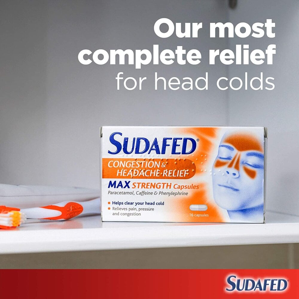 Sudafed Congestion and Headache Relief Max Strength - 16 Capsules