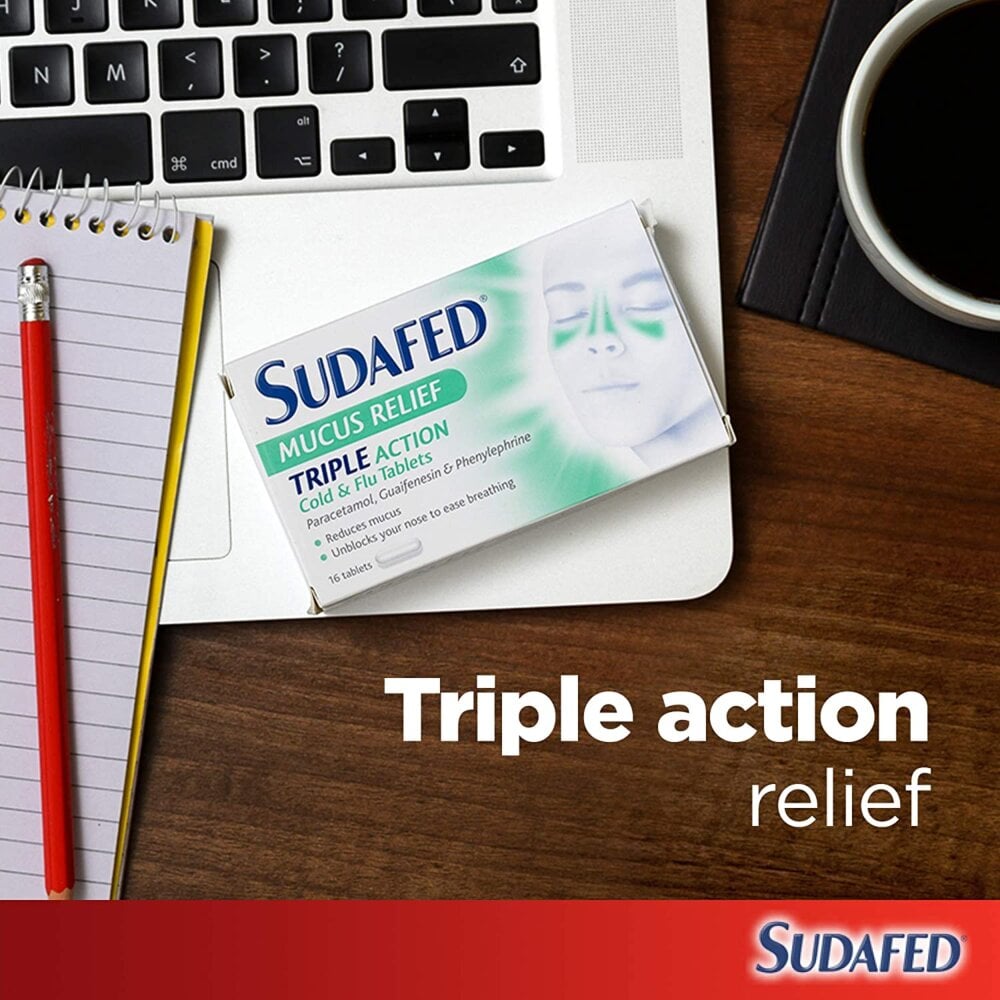 Sudafed Mucus Relief Triple Action Cold & Flu - 16 Tablets