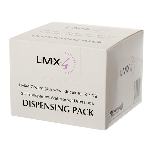 LMX4 Lidocaine 4% Cream - Dispensing Pack - 12 x 5g - With 24 Waterproof Dressings