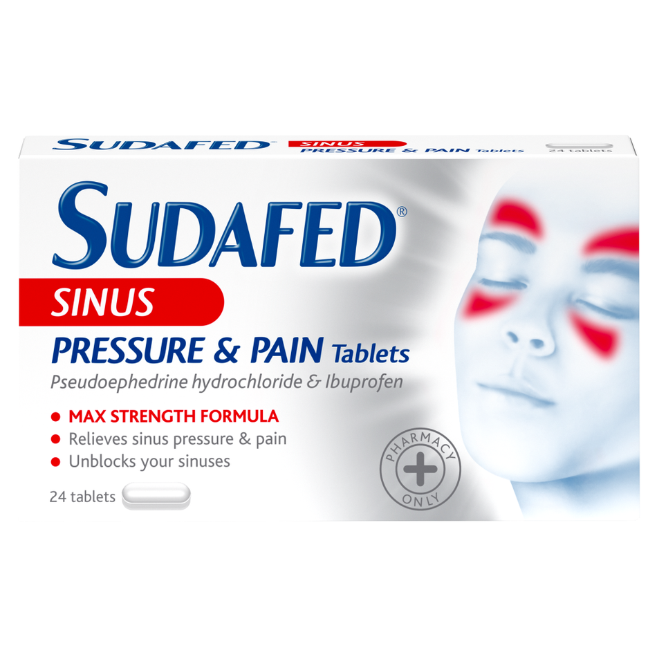 Sudafed Sinus Pressure & Pain Relief - 24 Tablets product image - Fusion Pharmacy UK