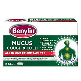 Benylin Mucus Cough & Cold All In One Relief - 16 Tablets product image - Fusion Pharmacy UK