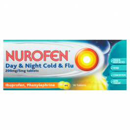 Nurofen Day & Night Cold & Flu 200mg/5mg - 16 Tablets product image - Fusion Pharmacy UK