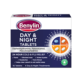 Benylin Day & Night Cold & Flu Relief - 16 Tablets product image - Fusion Pharmacy UK