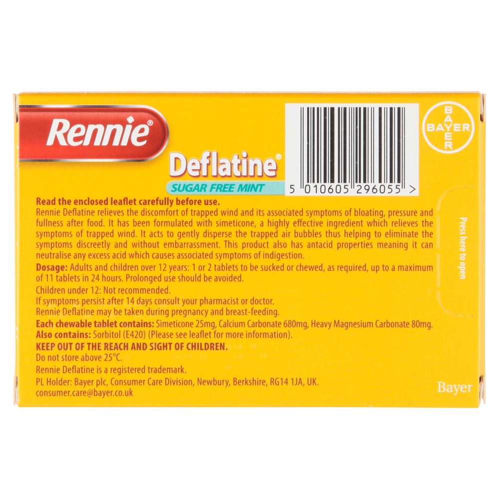 Rennie Deflatine Sugar Free Mint - 36 Tablets