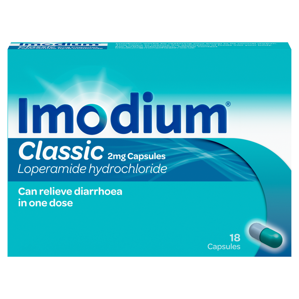 Imodium Classic 2mg - 18 Capsules product image - Fusion Pharmacy UK