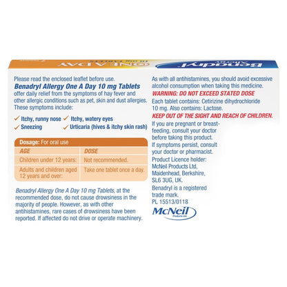 Benadryl Allergy 10mg One a Day Tablets - 30 Tablets