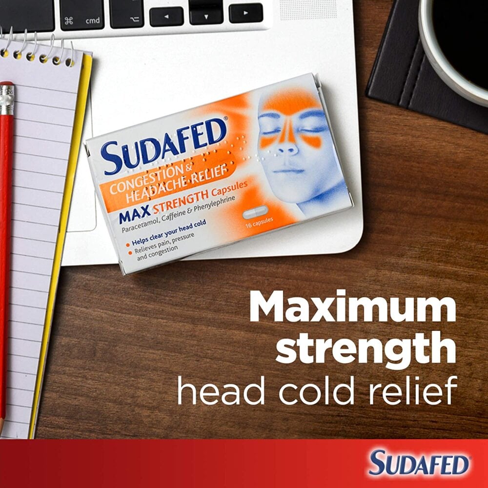 Sudafed Congestion and Headache Relief Max Strength - 16 Capsules