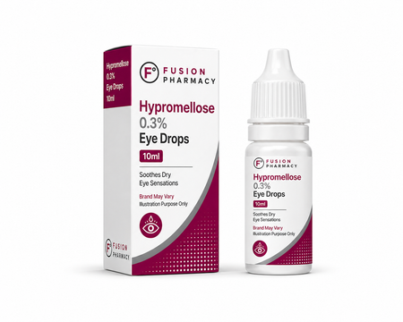 Fusion Pharmacy Hypromellose 0.3% Eye Drops packaging on a white background