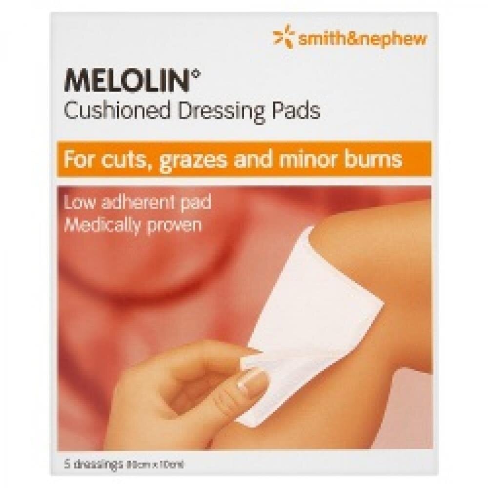 Melolin Cushioned Dressing Pads 10cmx10cm - 5 Dressings product image - Fusion Pharmacy UK