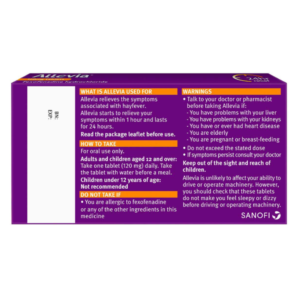 Allevia Fexofenadine 120mg - 15 Tablets