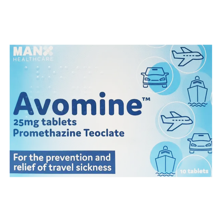 Avomine Travel Sickness 25mg (Promethazine) - 10 Tablets product image - Fusion Pharmacy UK