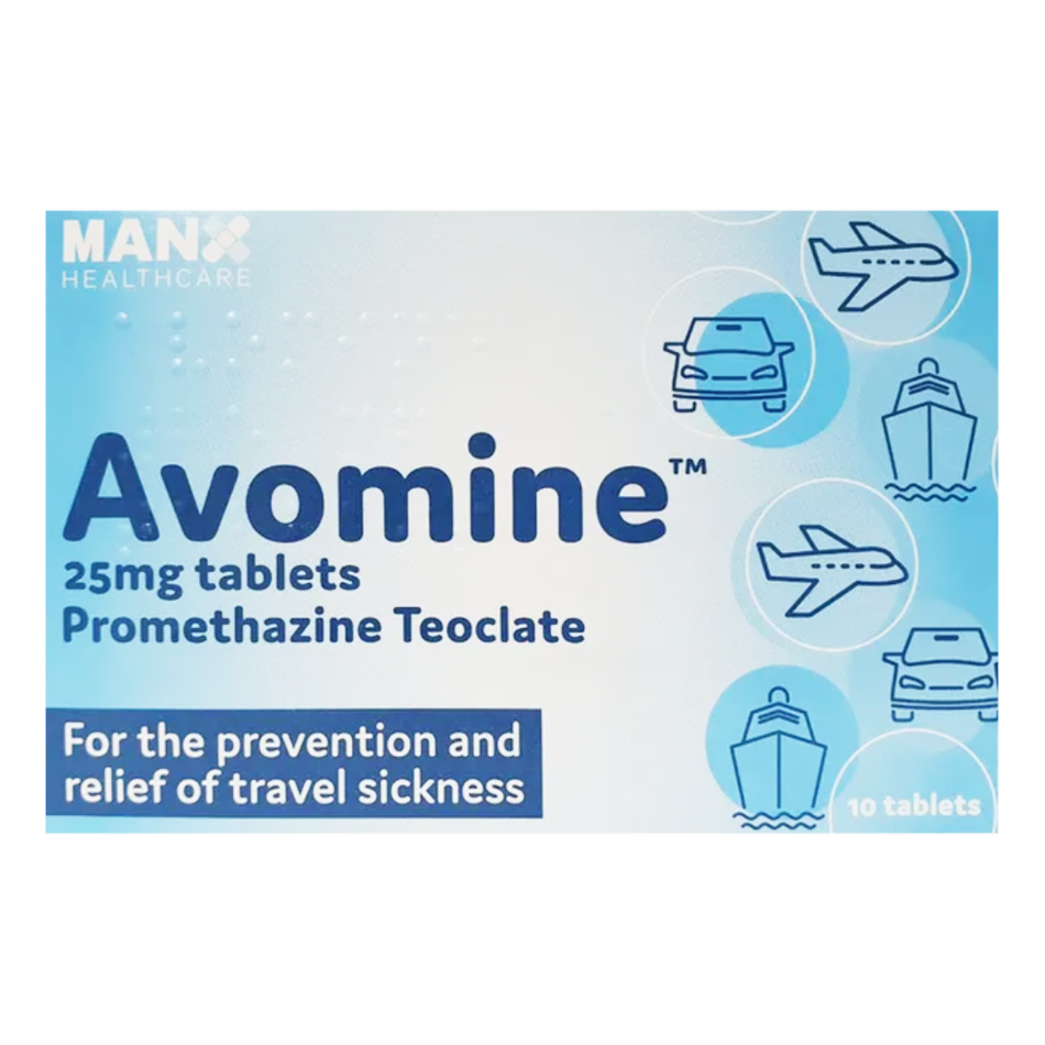 Avomine Travel Sickness 25mg (Promethazine) - 10 Tablets product image - Fusion Pharmacy UK