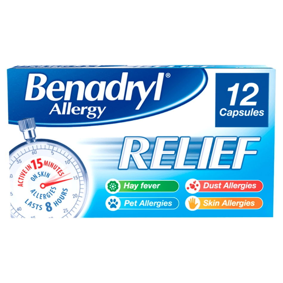 Benadryl Allergy Relief - 12 Capsules product image - Fusion Pharmacy UK