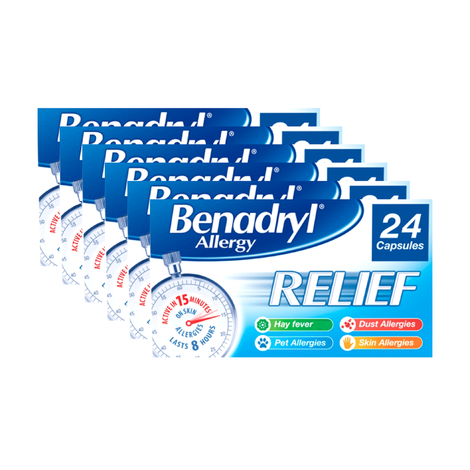 Benadryl Allergy Relief - 24 Capsules - 6 Packs product image - Fusion Pharmacy UK