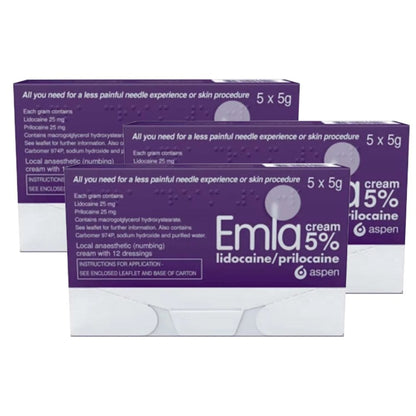 EMLA Cream 5% - 5 x 5g - With 12 Dressings - 3 Packs