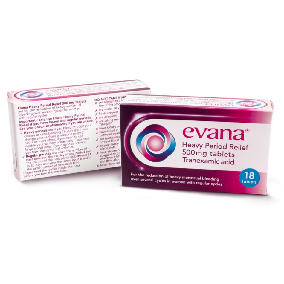 Evana Heavy Period Relief - 18 Tablets product image - Fusion Pharmacy UK