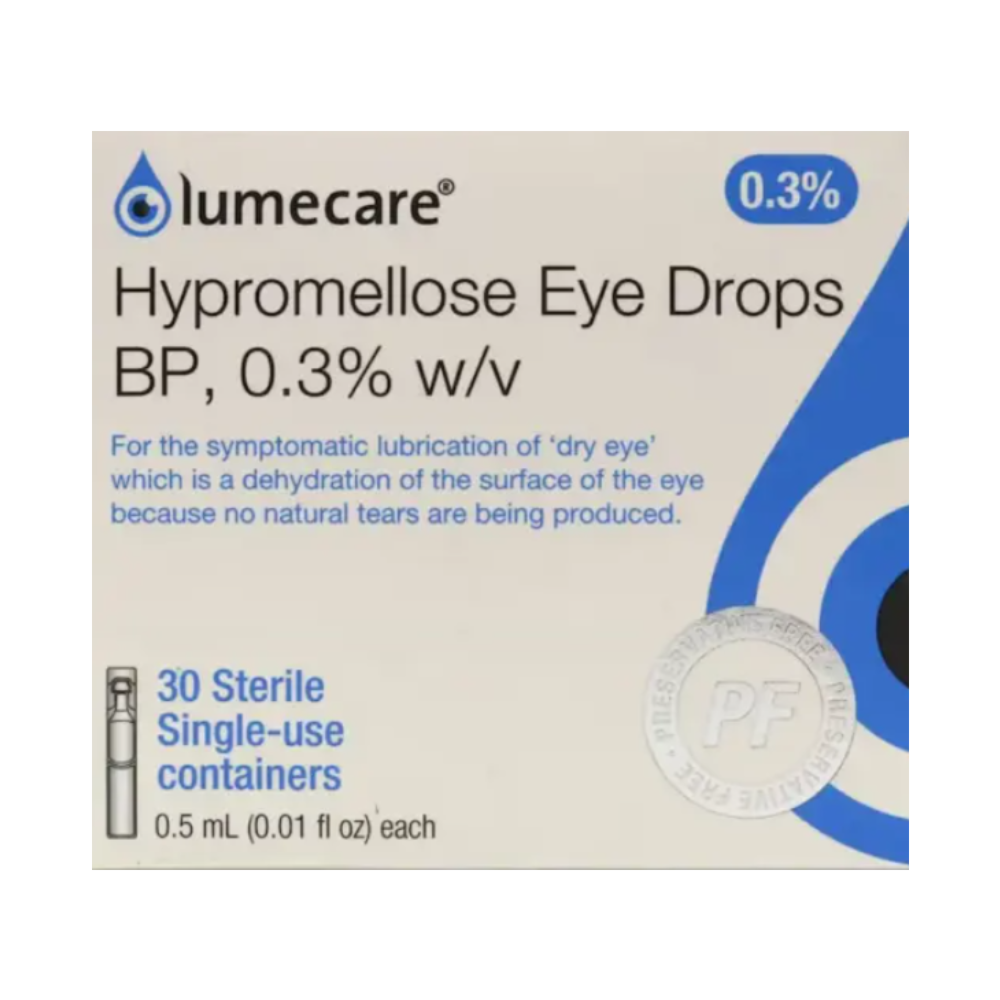 Lumecare Hypromellose Eye Drops 0.3% Single w/w 0.5ml - 30 Unit Doses product image - Fusion Pharmacy UK