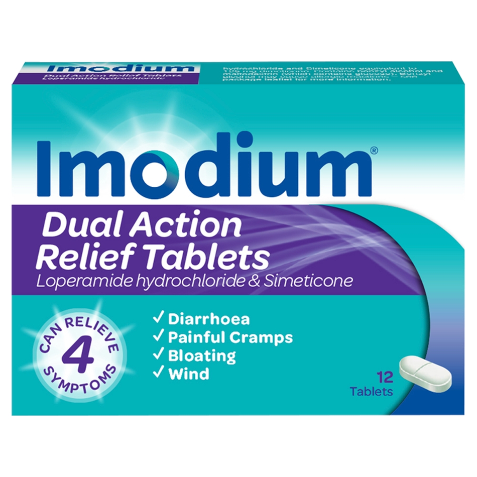 Imodium Dual Action Relief - 12 Tablets product image - Fusion Pharmacy UK
