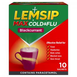 Lemsip Max Cold & Flu Blackcurrant - 10 Sachets product image - Fusion Pharmacy UK