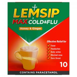 Lemsip Max Cold & Flu Honey & Ginger Hot Drink - 10 Sachets product image - Fusion Pharmacy UK