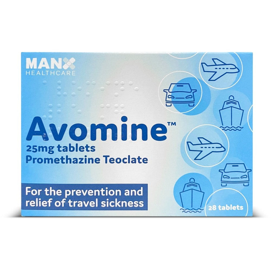 Avomine Travel Sickness 25mg (Promethazine) - 28 Tablets product image - Fusion Pharmacy UK