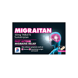 Migraitan 50mg Migraine Relief Tablets - Pack of 2 product image - Fusion Pharmacy UK