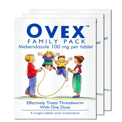 Ovex Family Pack - 4 Threadworm Treatment Tablets - 3 Packs
