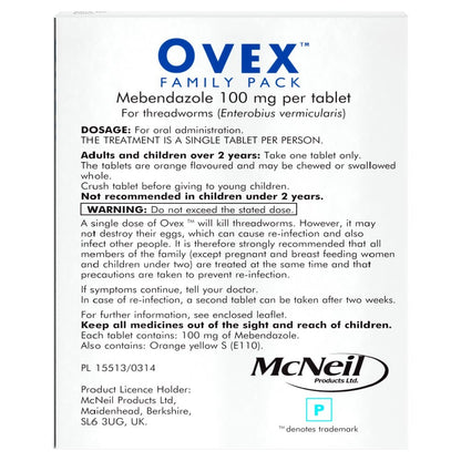 Ovex Family Pack - 4 Threadworm Treatment Tablets - 3 Packs