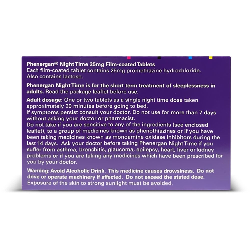 Phenergan Night Time 25mg Promethazine Hydrochloride - 14 Tablets