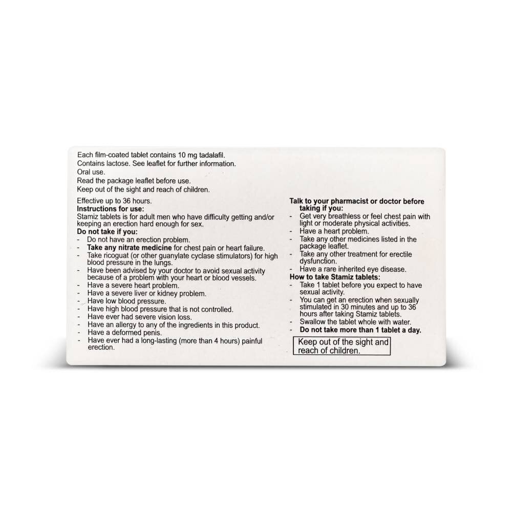 Stamiz 10mg Tadalafil - 4 Tablets