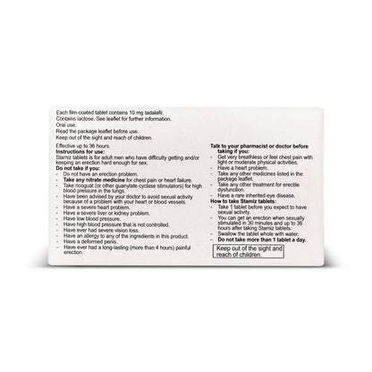 Stamiz 10mg Tadalafil - 4 Tablets