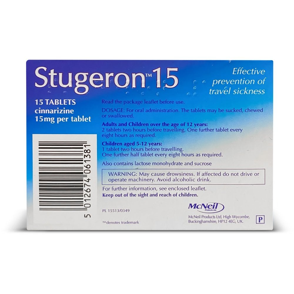 Stugeron 15mg (Cinnarizine) Travel Sickness - 15 Tablets - 4 Packs