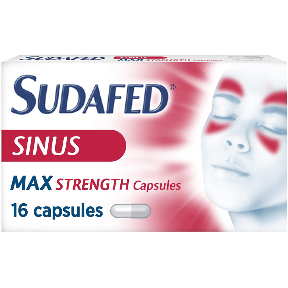 Sudafed Sinus Max Strength - 16 Capsules product image - Fusion Pharmacy UK