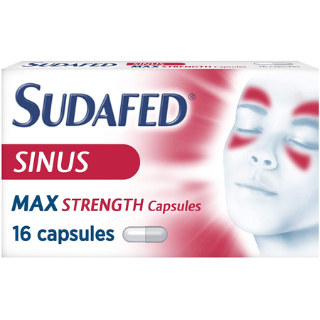 Sudafed Sinus Max Strength - 16 Capsules product image - Fusion Pharmacy UK